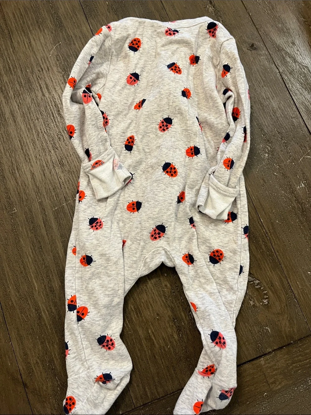 3-6 month Old Navy Gray Footed One-Piece with Red Ladybugs